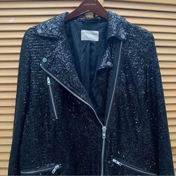 We The Free Midnight Message Black/Sliver Sequin Jacket Small - Picture 4 of 7